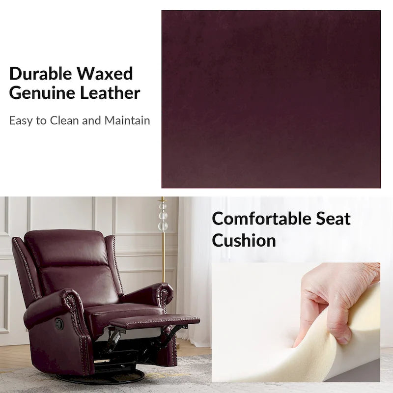 Fauteuil inclinable pivotant et coulissant en cuir véritable