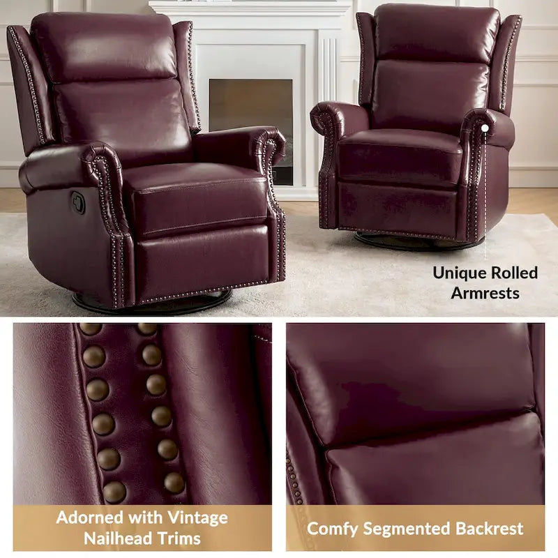 Fauteuil inclinable pivotant et coulissant en cuir véritable