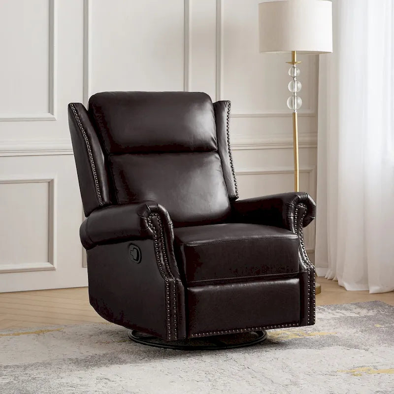 Fauteuil inclinable pivotant et coulissant en cuir véritable