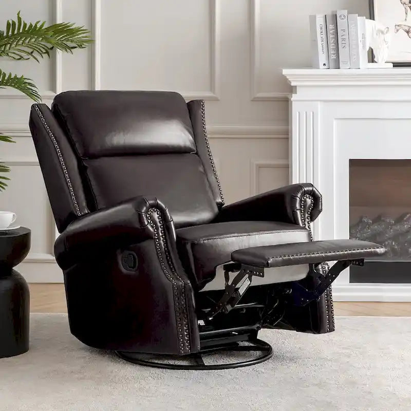 Fauteuil inclinable pivotant et coulissant en cuir véritable