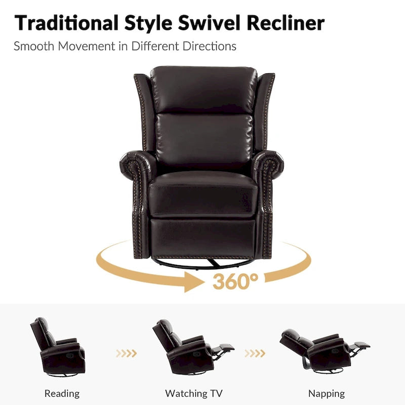 Fauteuil inclinable pivotant et coulissant en cuir véritable