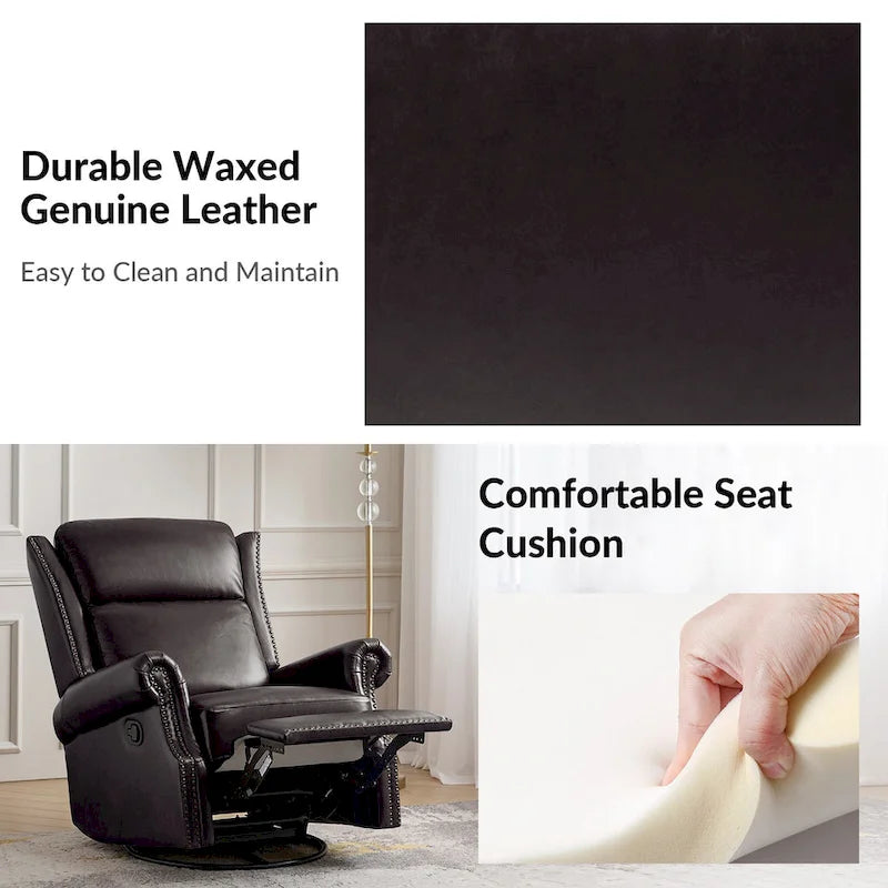 Fauteuil inclinable pivotant et coulissant en cuir véritable