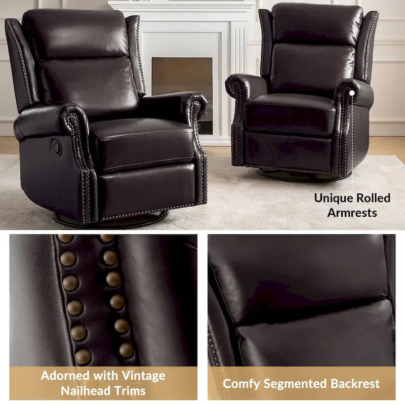 Fauteuil inclinable pivotant et coulissant en cuir véritable
