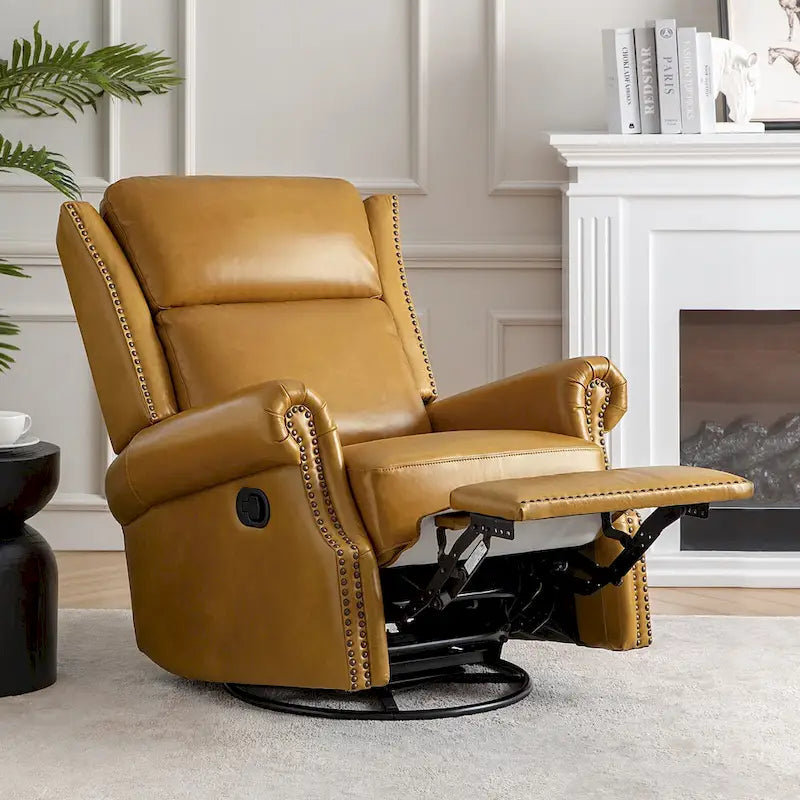 Fauteuil inclinable pivotant et coulissant en cuir véritable