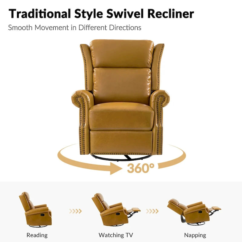 Fauteuil inclinable pivotant et coulissant en cuir véritable