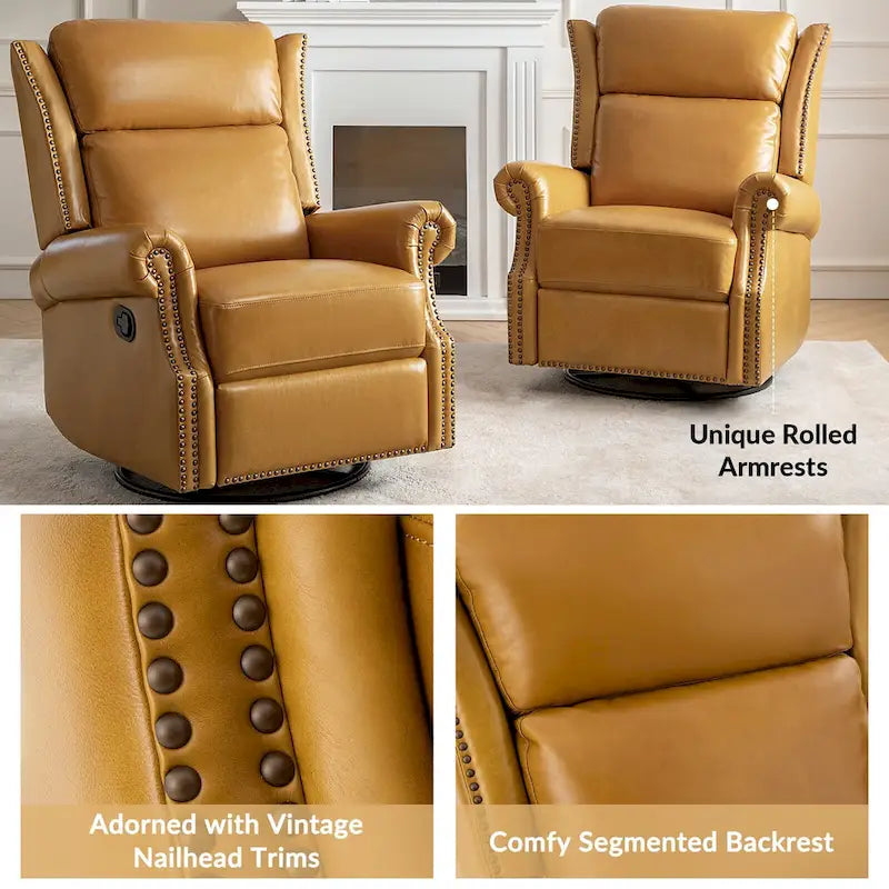 Fauteuil inclinable pivotant et coulissant en cuir véritable